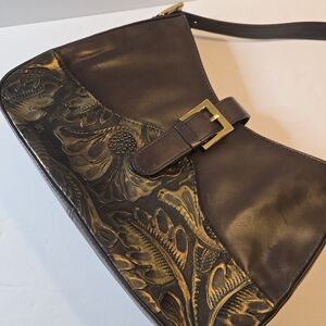 MONZO & FRANCO Chic Brown and Gold LEATHER Women's Hobo Bag